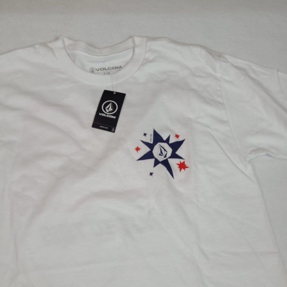 Volcom Mens Morter Flag Short Sleeve T Shirt White 4th of July - Picture 5 of 5